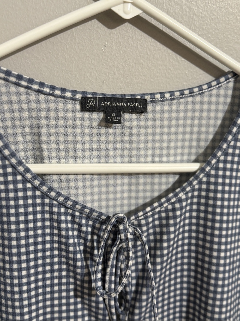 Adrianna Papell Top Womens XL Gingham Tie Front Blouse Short Sleeve Check - Picture 6 of 9